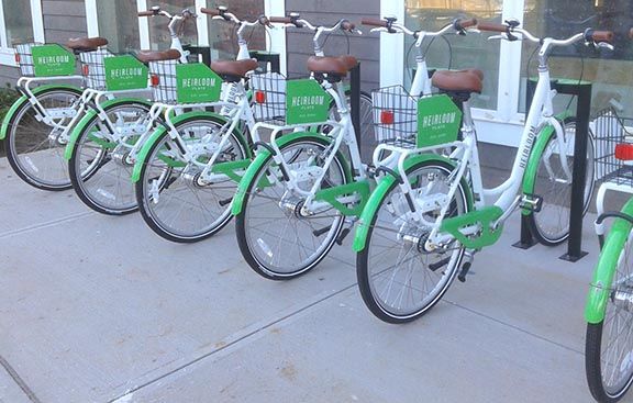 Bike share system at Heirloom Flats apartments